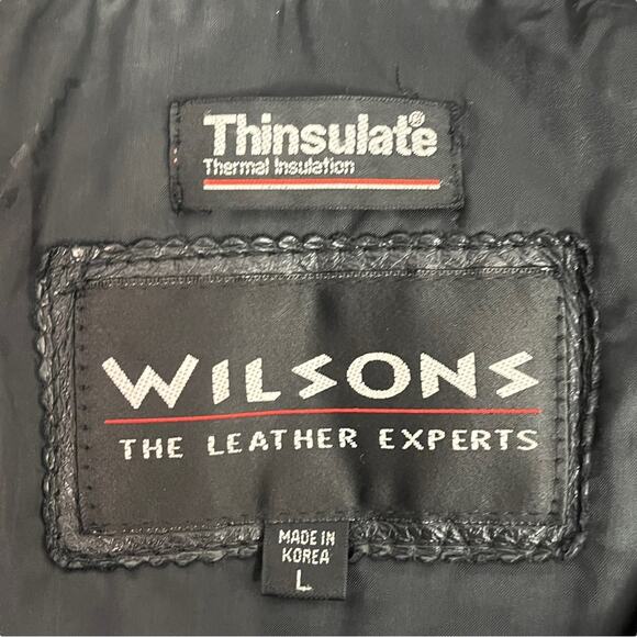 Vintage Wilsons Black Leather Jacket Womens Large Thinsulate Lined Overcoat - Picture 7 of 11